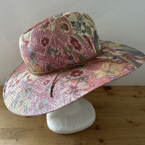Johnny Was Paula Printed Beach Hat Colorful Floral Woven Toyo Sunhat Boho 57 cm - Picture 3 of 11